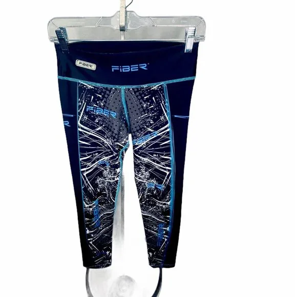 Fiber Colombiana Leggings Compression Slimming One Size Black and Blue EUC - Picture 2 of 14